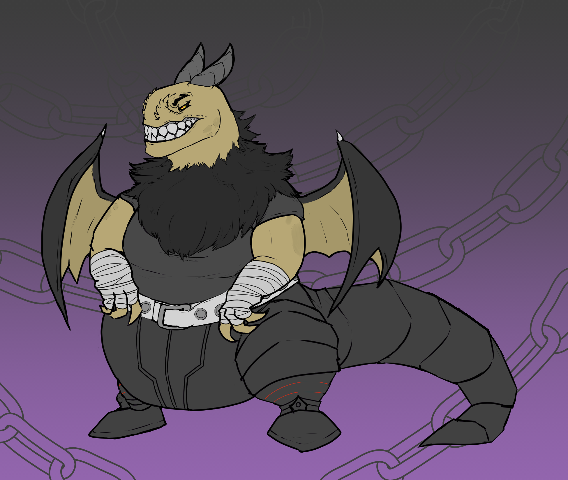 Darigan Grarrl in black shirt and armoured pants